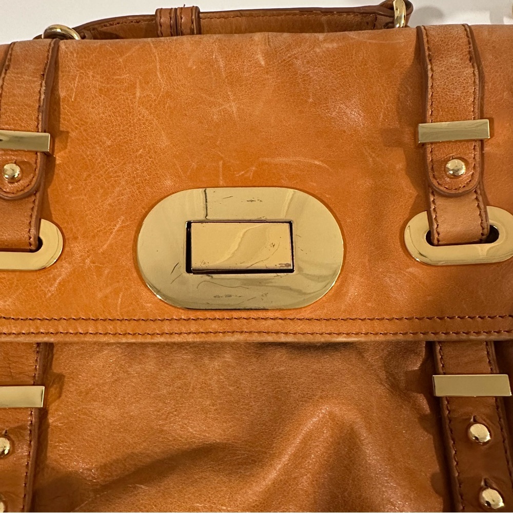 Badgley Mischka Janet Bag in Distressed Saddle Tan Leather with Dust Bag - Picture 14 of 16